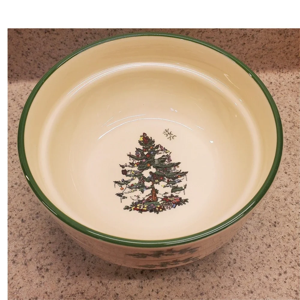 Spode Christmas Tree Mixing Bowls Set of 2 Green Cream Excellent Holiday Decor